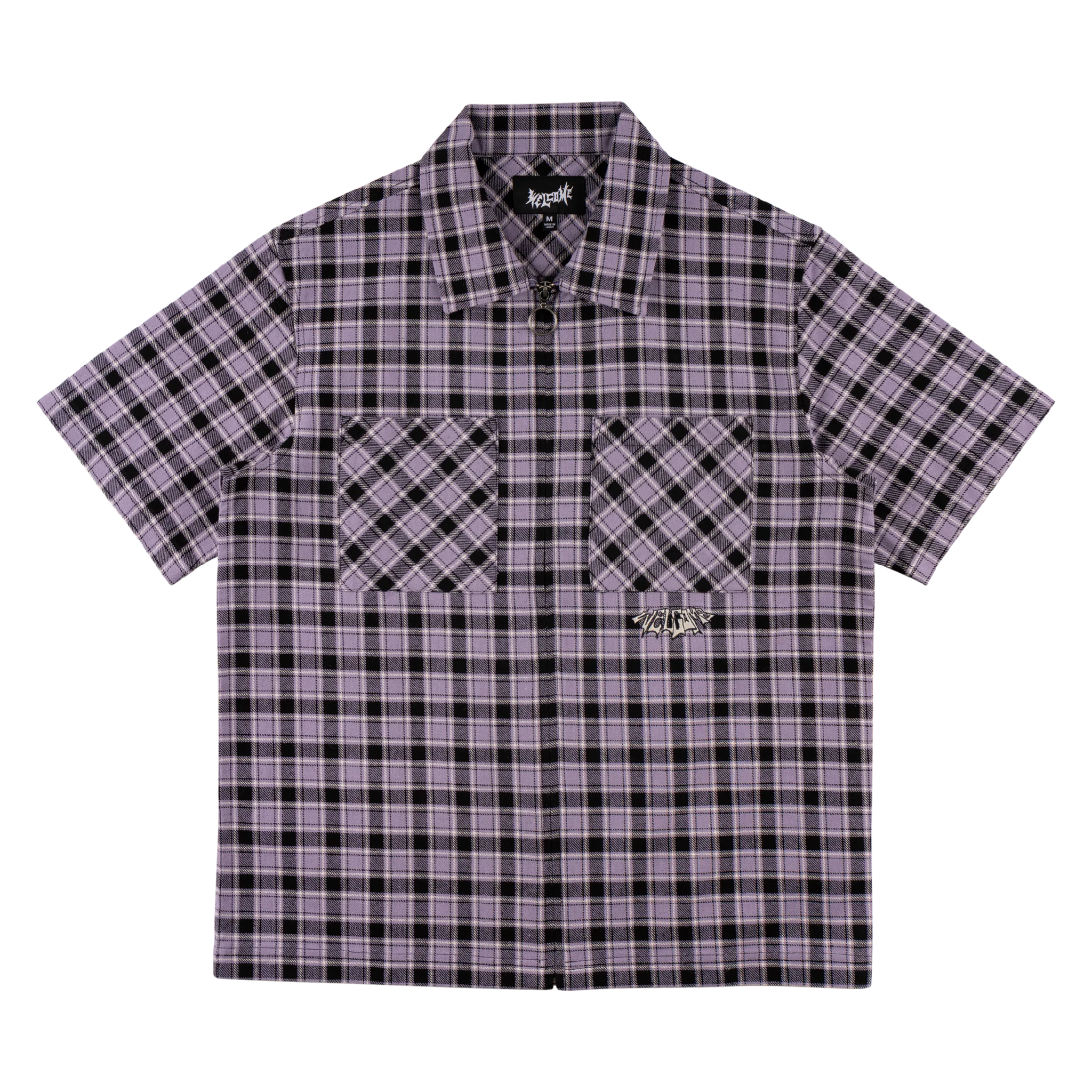 Cell Woven Plaid Zip Shirt - Lavender Grey