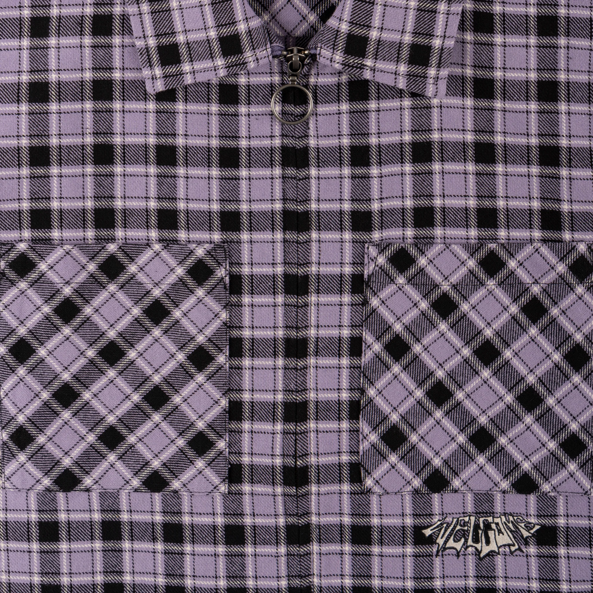 Cell Woven Plaid Zip Shirt - Lavender Grey - Image 3