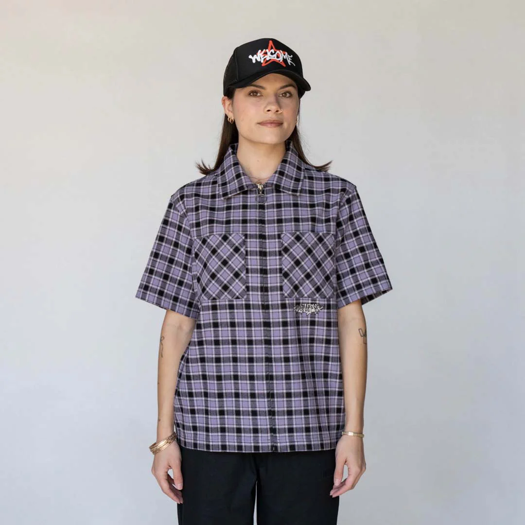 Cell Woven Plaid Zip Shirt - Lavender Grey - Image 8