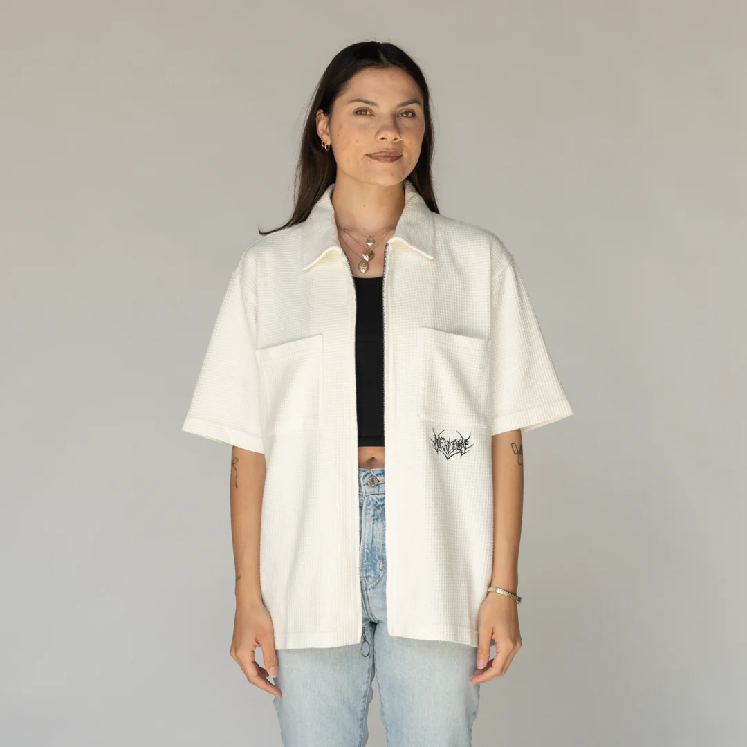 Sliver S/S Waffle-Knit Zip Shirt - Bone - Image 5